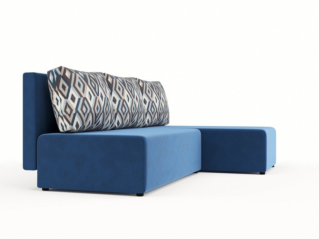 Угловой диван-кровать Рим, велюр, синий
