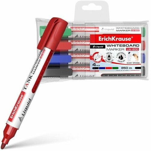 Набор маркеров для досок ErichKrause Liquid LW-600 цвет чернил 4 цв футляр 948₽