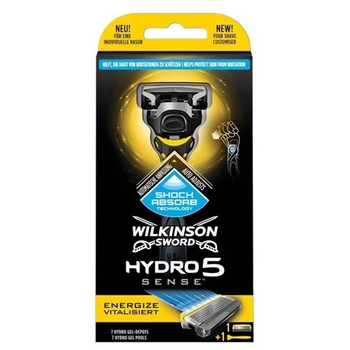 Многоразовый бритвенный станок Wilkinson Sword Hydro 5 Sense Energize, черно-серый, 1 шт. многоразовый бритвенный станок wilkinson sword hydro 5 синий черный 1 шт