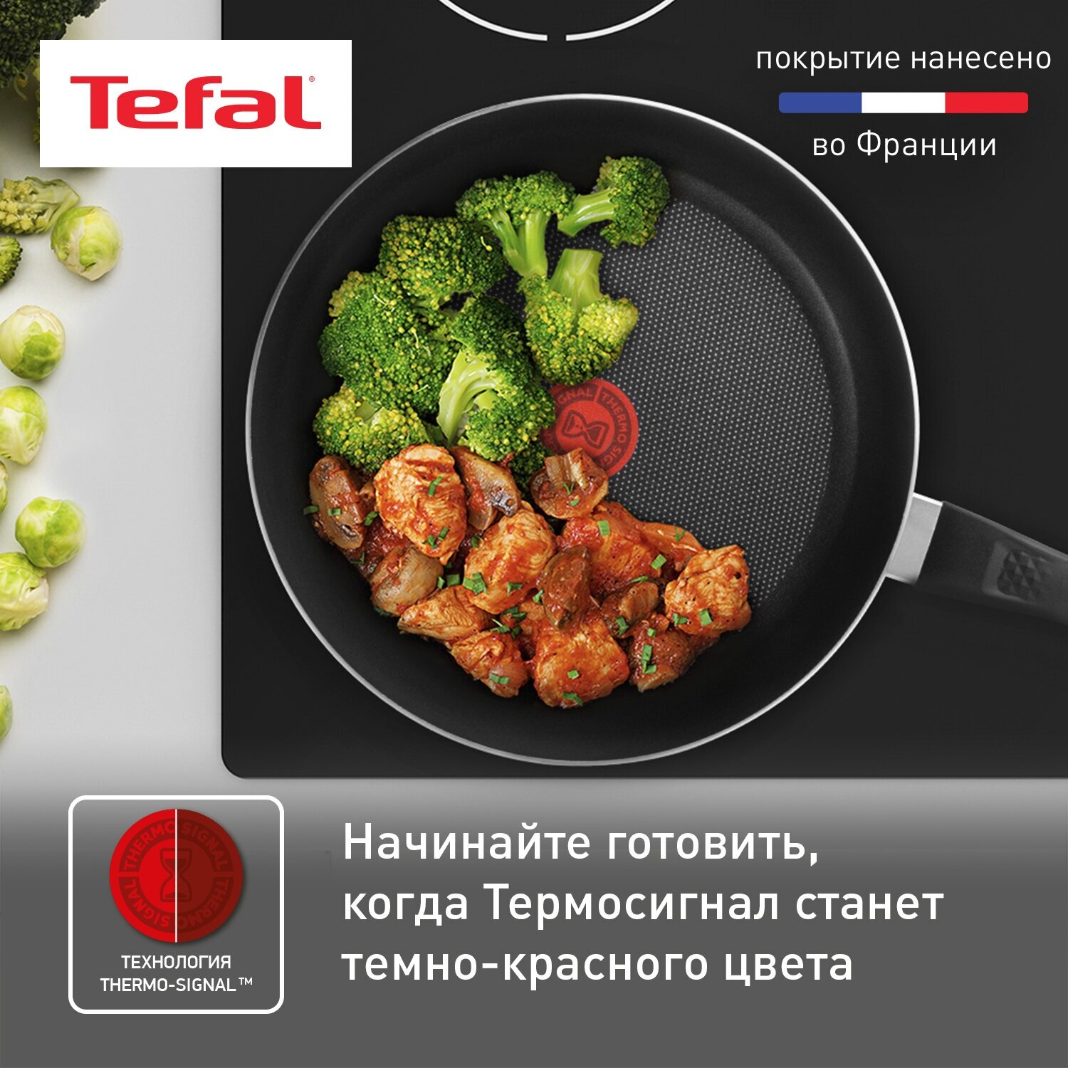 Сковорода с крышкой Tefal Easy Plus 04206926, диаметр 26 cм, с индикатором температуры, с антипригарным покрытием, для газовых, электрических плит