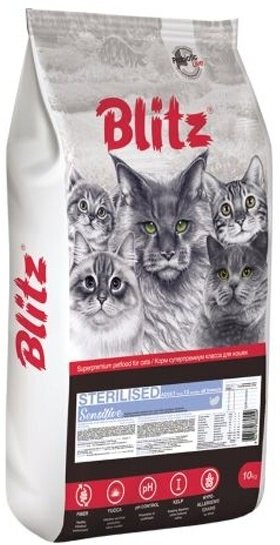 Корм сухой Blitz (pet) Blitz для стерилизованных кошек с индейкой, 10 кг