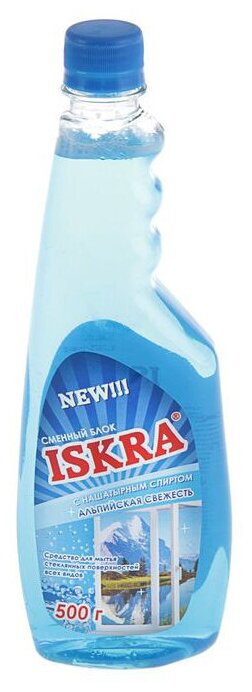 Средство для мытья стекол Бархат ISKRA Альпийская свежесть с нашатырным спиртом, сменный блок, 500г