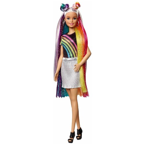 фото Кукла barbie с радужной мерцающей прической fxn96