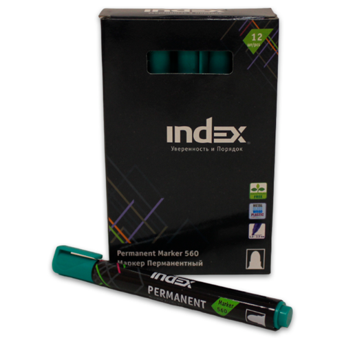 Маркер перманентный INDEX зеленый 12 шт.
