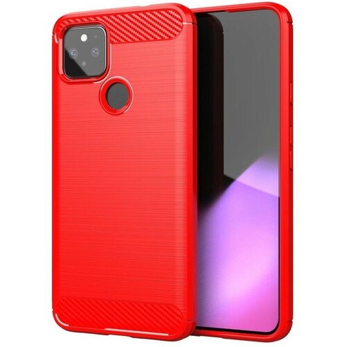 Накладка силиконовая для Google Pixel 5a 5G карбон сталь красная