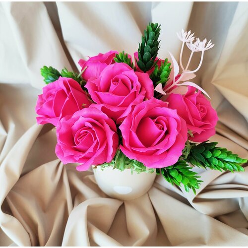 Букет из мыльных роз цветы 7 штук темно-розовый 4910 Le'Mon