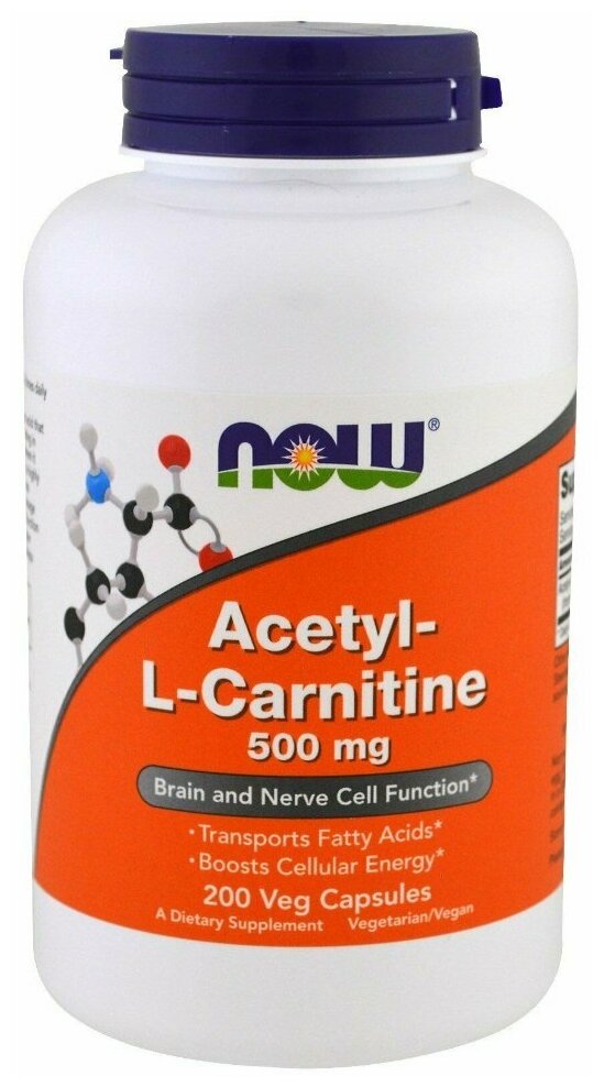 Acetyl-L-Carnitine NOW Foods, Ацетил-L-Карнитин 500 мг - 50 вегетарианских капсул