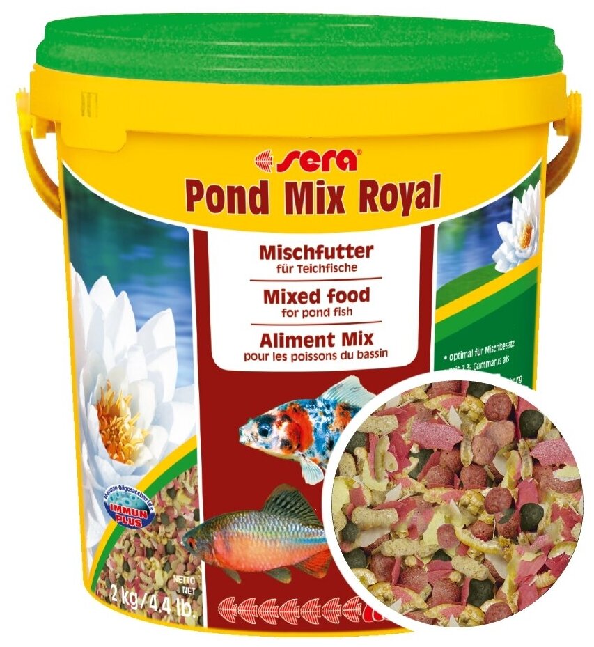 Корм для прудовых рыб Sera Pond Mix Royal, хлопья, гранулы и гаммарус, 10 л