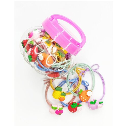 фото Комплект резинок для волос 20 шт. в банке, с фруктами fashion jewelry