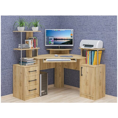 Стол компьютерный СК-26, ЛДСП, цвет крафт золотой, угловой, с ящиками