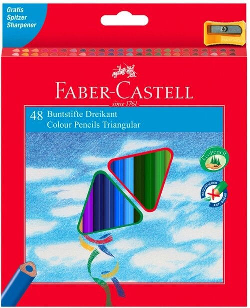 Цветные карандаши FABER-CASTELL EcoPencil 48 цветов, трехгранные, защита от поломок, с точилкой