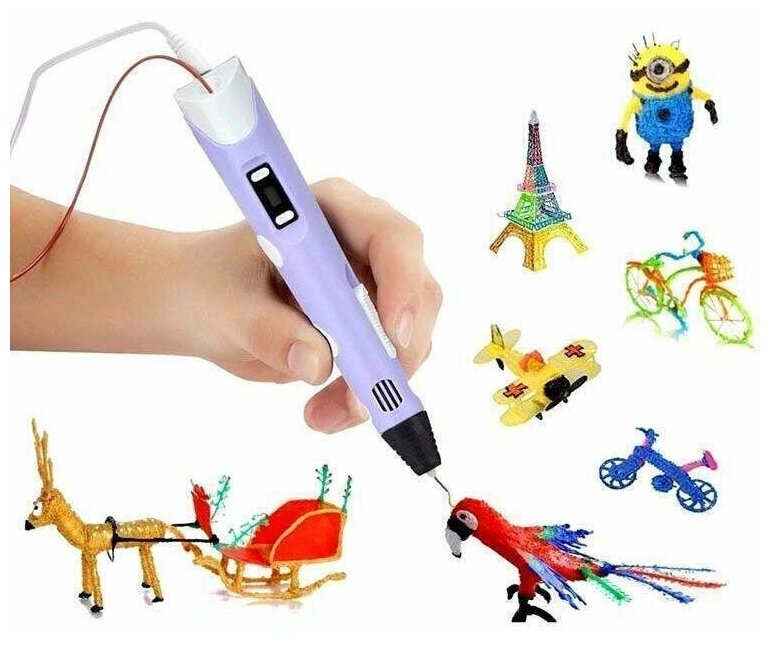 3D ручка " 3DPEN-3" с трафаретами и пластиком 3Д ручка с LED-дисплеем и аксессуарами фиолетовая