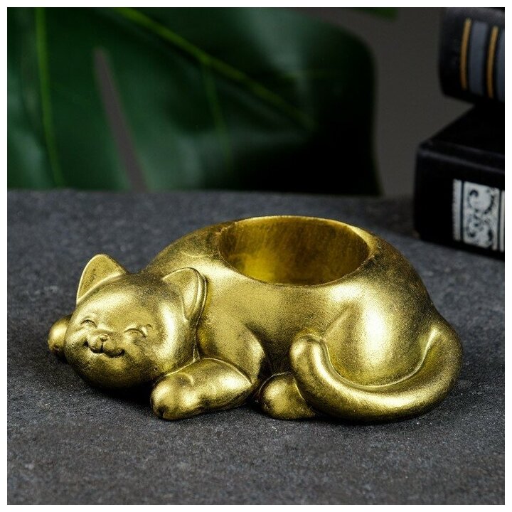 Подсвечник "Кошечка" состаренное золото, 11х7х3см - фотография № 2