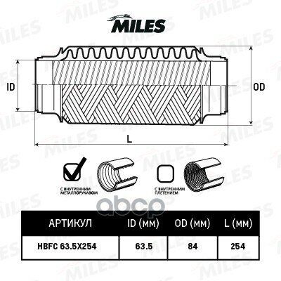 Труба Гофрированная (Гофра) Внутренним Металлорукавом 63.5X254 Hbfc63.5x254 Miles арт. HBFC63.5X254