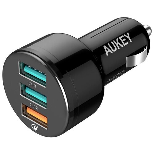 фото Автомобильное зарядное устройство aukey 3-port car charger with quick charge 3.0 42 вт, цвет черный