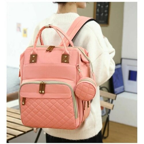 Многофункциональный рюкзак для мамы / Водонепроницаемый дорожный ранец + сумочка для мелочей Morento розовый