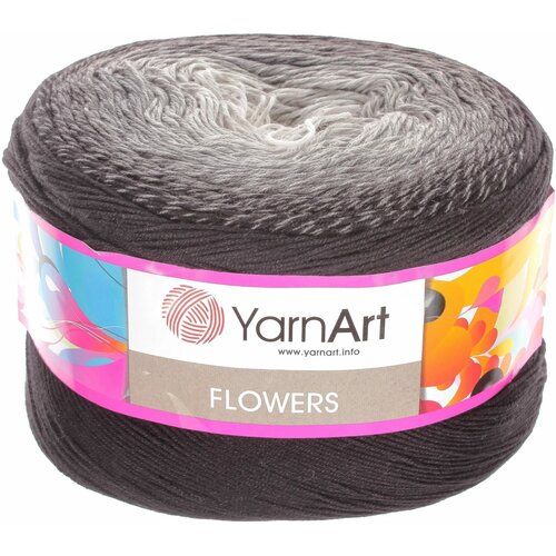 Пряжа YarnArt Flowers черный-серый-белый(253), 55%хлопок/45%акрил, 1000м, 250г, 3шт