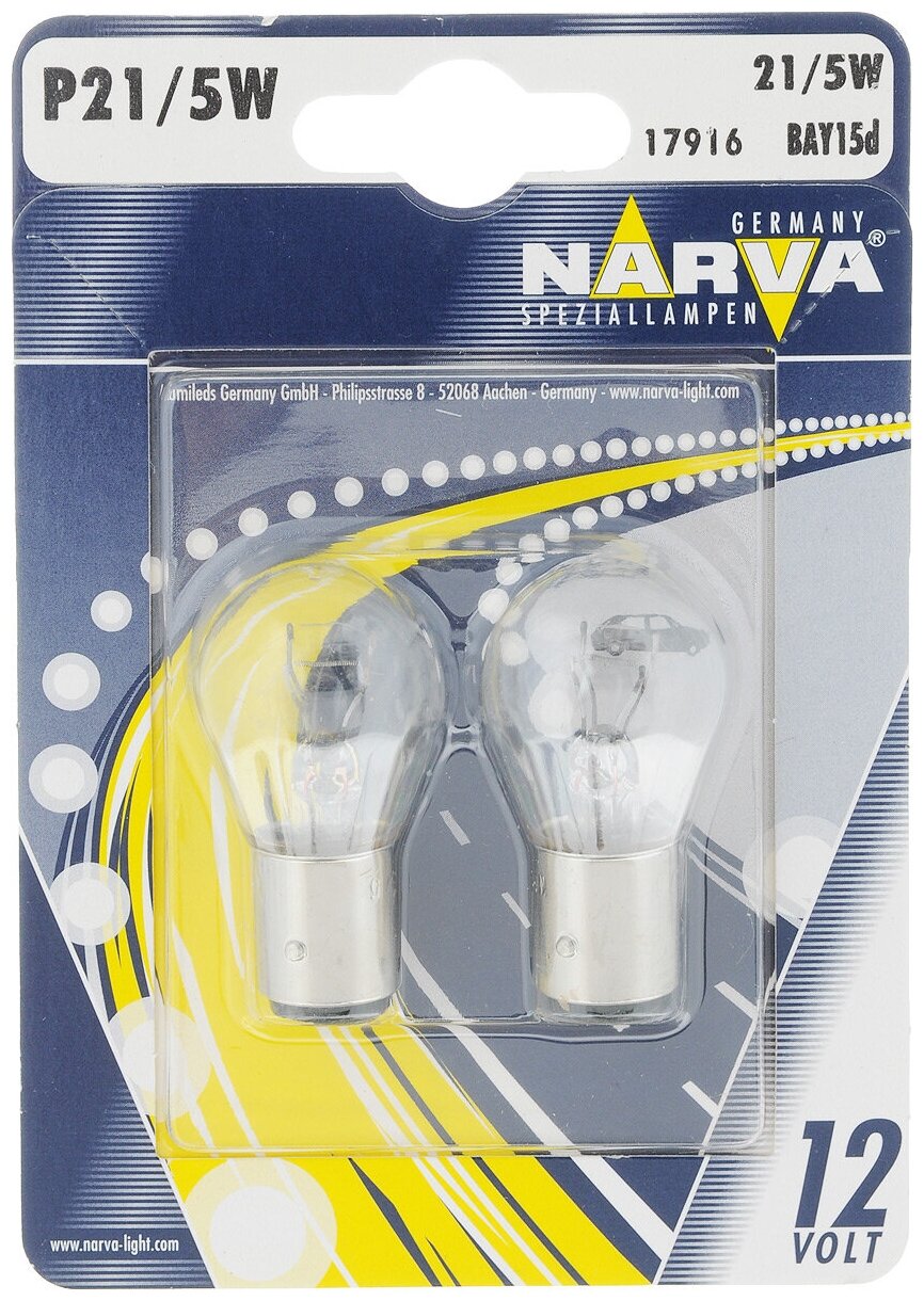 Лампа автомобильная накаливания Narva Standard 17916 P21/5W 12V BAY15d