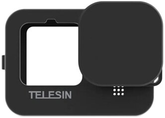 Силиконовый защитный чехол Telesin для экшн камеры GoPro Hero 9 / 10 / 11 / 12 с ремешком на запястье и крышкой объектива Черный