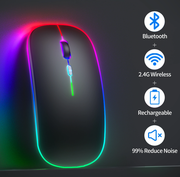 Беспроводная ультратонкая мышь с LED подсветкой / Бесшумная мышка для компьютера, ноутбука и пк / Bluetooth + Wireless 2.4G / Black
