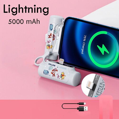 Внешний аккумулятор 5000 mAh Lightning, Powerbank Disney MINI (Белый)