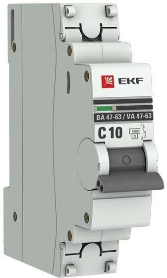 Автоматический выключатель 1P 10А (C) 4,5kA ВА 47-63 EKF PROxima mcb4763-1-10C-pro