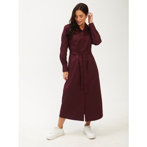 фото Платье-рубашка хлопок, повседневное, свободный силуэт, карманы, размер m, бордовый, красный maccos