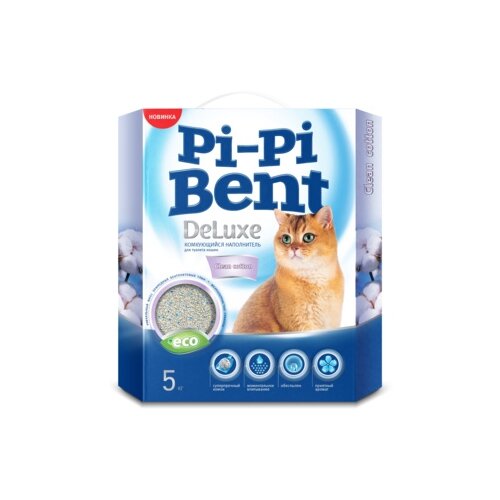 Pi-Pi-Bent Комкующийся наполнитель Делюкс Клин Коттон (коробка) | DeLuxe Clean Cotton 5 кг 25387 (2 шт)