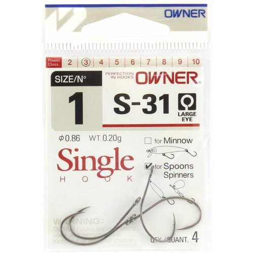 Крючок рыболовный OWNER Single HOOK S-31 №1 BC (уп.4шт) крючки owner s 75m bc 1 0 4шт