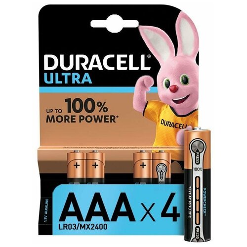 Батарейка Duracell Ultra Power AAА LR03/MX2400 4 шт. батарея duracell ultra power lr03 12bl mx2400 aaa 12шт