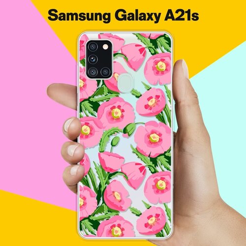 Силиконовый чехол Узор из цветов на Samsung Galaxy A21s матовый силиконовый чехол рамка из розовых единорогов на samsung galaxy a21s самсунг галакси a21s