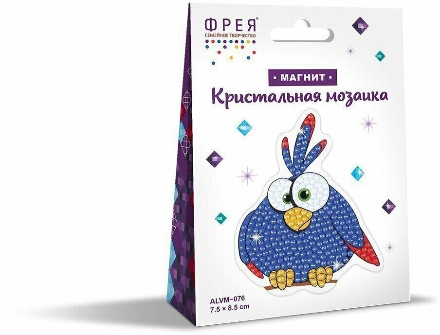 фото Мозаика кристальная 7,5х8,5см "Синяя птичка" магнит