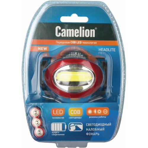 Фонарь налобный CAMELION, LED,4 режима работы, пластик фонарь налобный camelion led5317 9mx светодиодный 9 led на