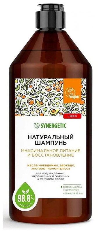 Synergetic натуральный бессульфатный шампунь Максимальное питание и восстановление, 400 мл