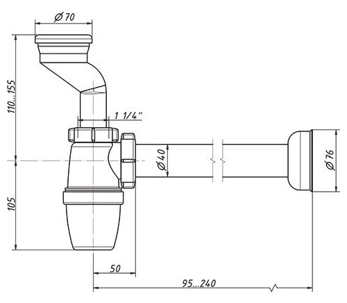 Сифон 1 1/4 х 40 для писсуара с манжетами D-40 мм/D-46 мм Орио, с гибкой трубой 40-40/50 - фотография № 2