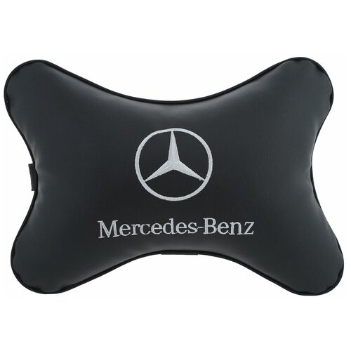 Подушка на подголовник экокожа Black с логотипом автомобиля Mercedes-Benz