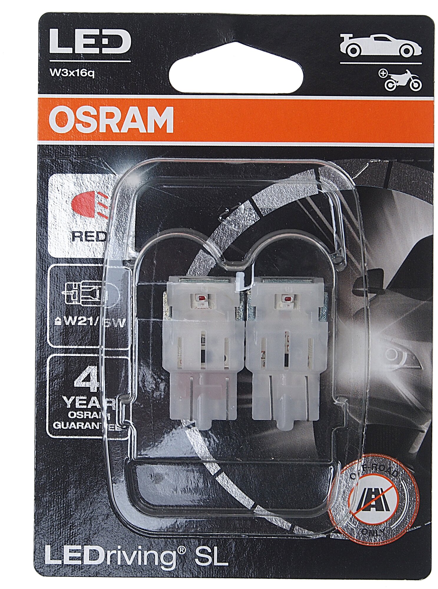Osram W21/5W Ledriving Red 12V 1.7W Led 6000K 7716R-02B
