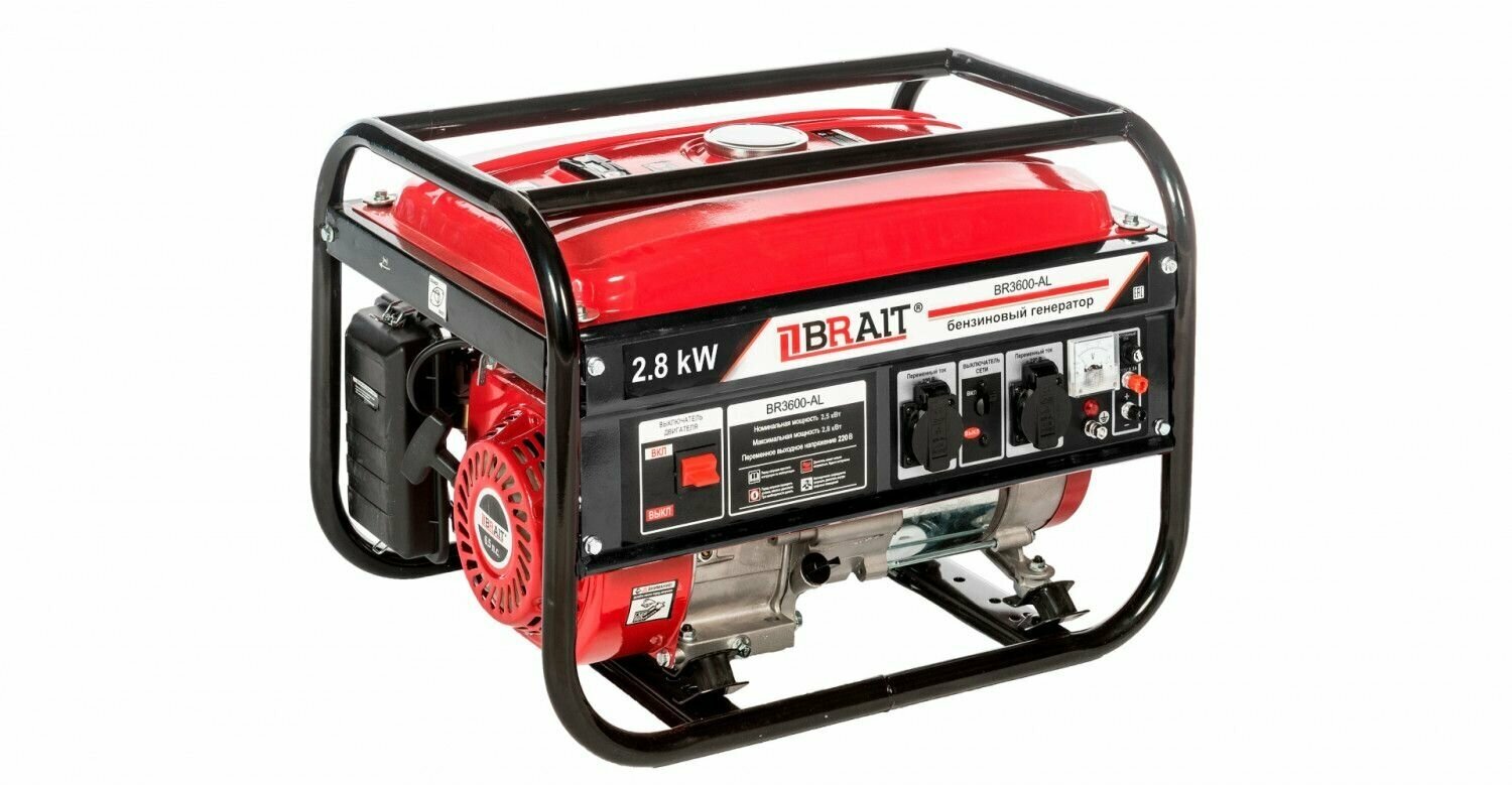 фото Электростанция BRAIT BR3600 бензиновая (220В/2х16А,12В/8.3А,2.5/2.8кВт,168F2,6.5л/с) 37кг