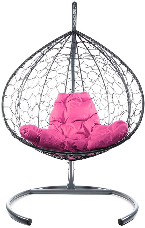 Подвесное кресло из ротанга "XL" серое с розовой подушкой M-Group