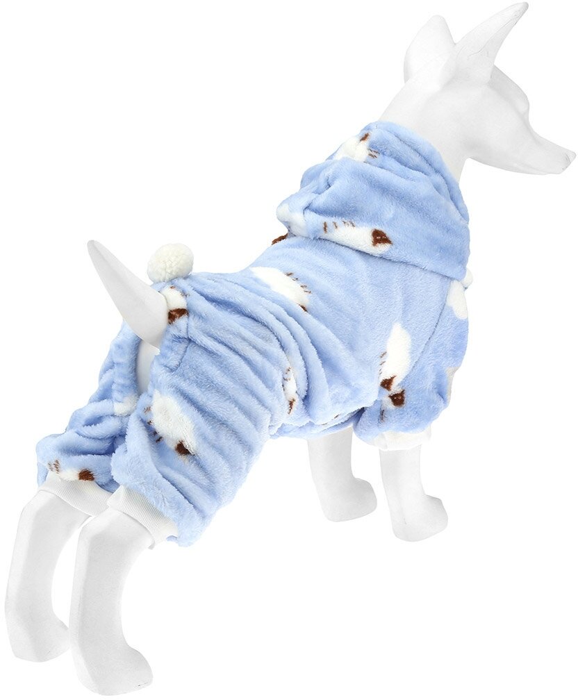 "Пэт тойс (Pet toys)" Одежда для собаки "Комбинезон" "Овечка" с капюшоном, с хвостиком, на кнопках, р-р 2XL, длина спинки 38см/обхват груди 42см/обхват шеи 38см, цвет-голубой, плюш (100% полиэстер) (К - фотография № 3