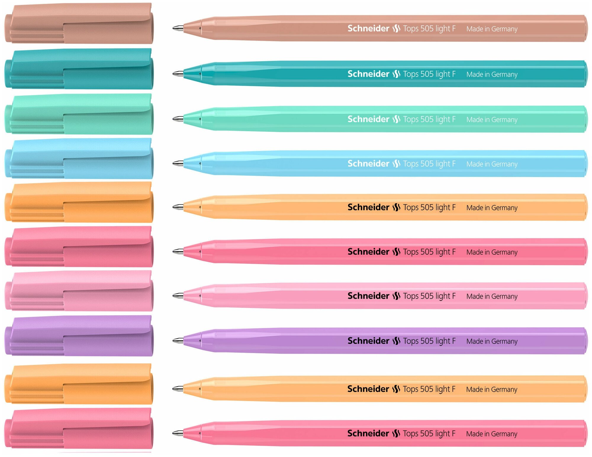 Набор 10 штук - Ручка шариковая Schneider "Tops 505 F" синяя, 0,8 мм, корпус пастель ассорти