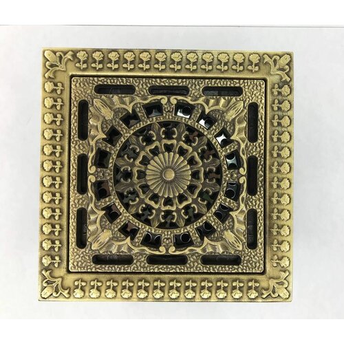 Трап душевой с обратным клапаном(сухой затвор) 120*120мм Вензель из нержавеющей стали и латуни прямой цвет бронзовый