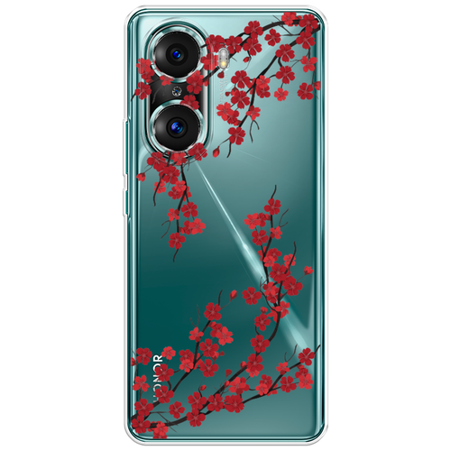 Силиконовый чехол на Honor 60 Pro / Хонор 60 Про Красная сакура, прозрачный силиконовый чехол на honor 60 pro хонор 60 про красная геометрия