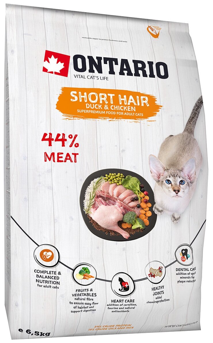 Корм Ontario Shorthair для короткошерстных кошек, с курицей и уткой, 400 г - фотография № 2