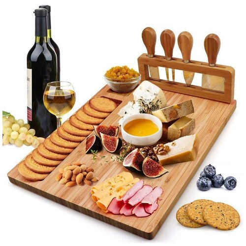 фото Бамбуковая доска для подачи сыра и вина / сервировочная доска для сыра / доска деревянная для сыра msn