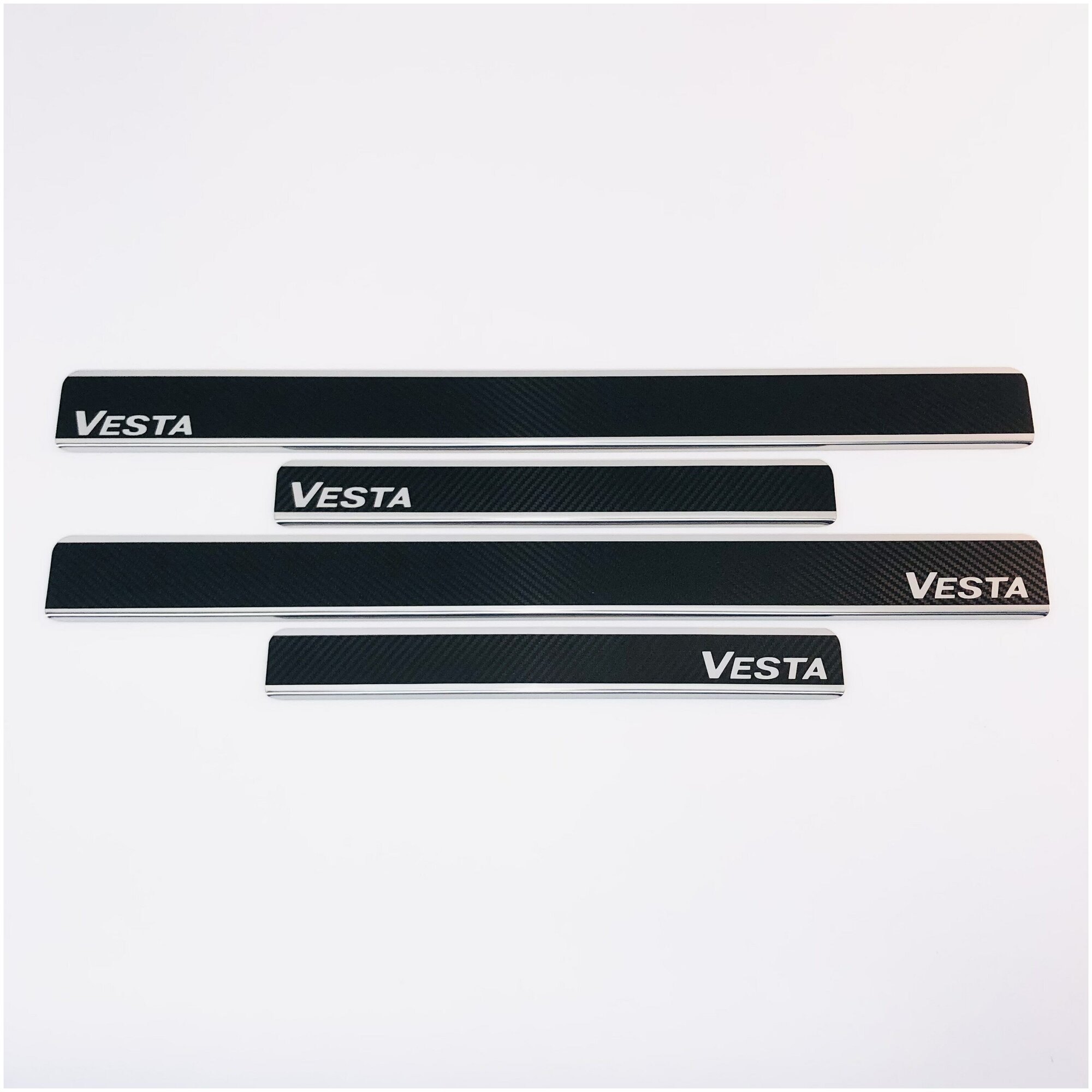Накладки на пороги Lada Vesta 2015- (нерж. сталь + карбон) компл. 4шт.
