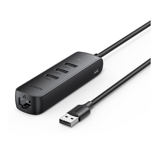 USB-концентратор  UGreen CM416, 20984/20983, разъемов: 3, 20 см, черный
