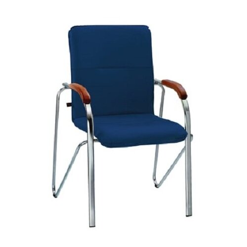 фото Кресло для приемных и переговорных "samba", деревянные накладки, хромированный каркас, кожзам, синий nowy styl