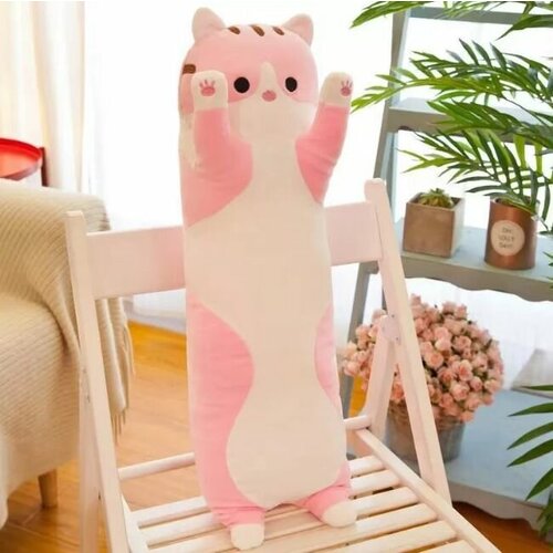 Мягкая игрушка Кот батон розовый, 50см / Подушка обнимашка / Длинный кот сосиска антистресс