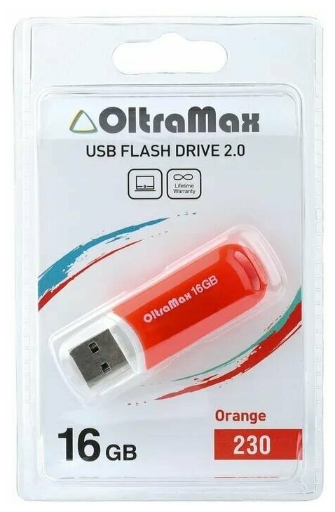 Флеш-накопитель 16Gb OltraMax USB 230 оранжевый (OM-16GB-230-Orange) /1/